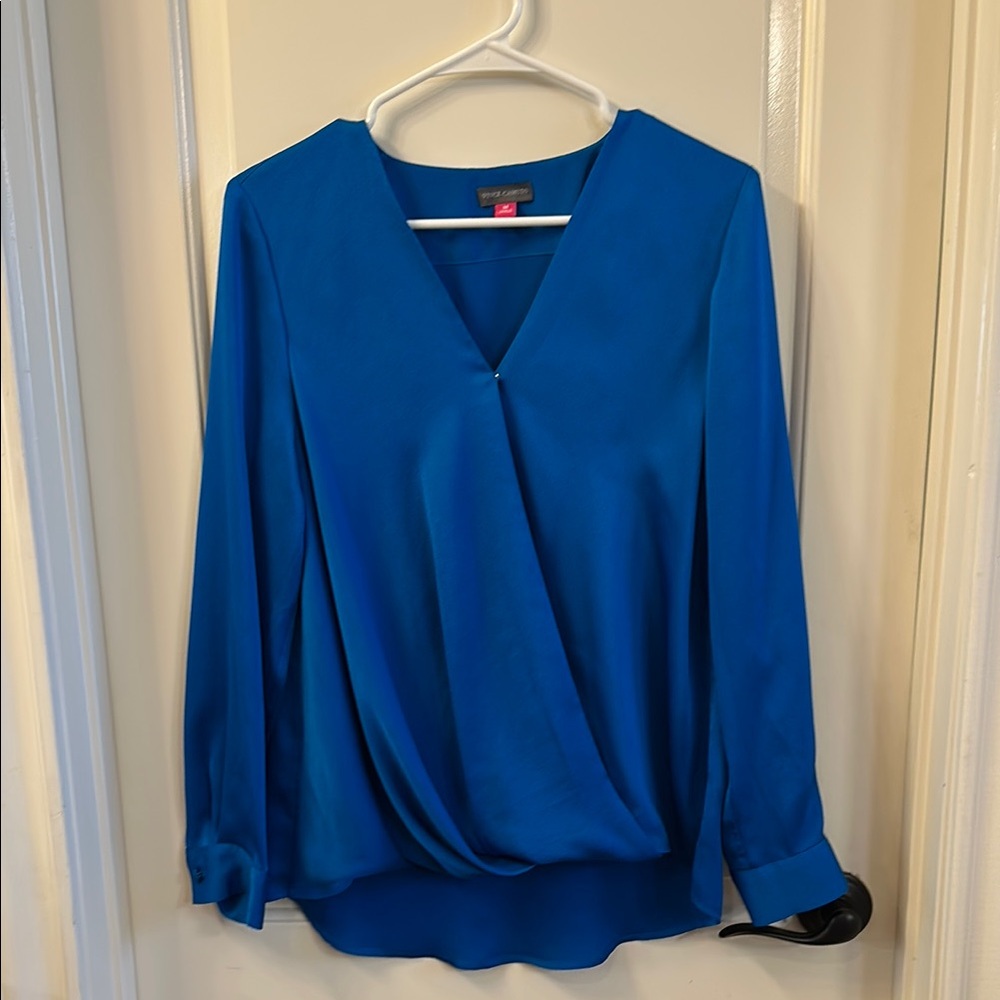Vince Camuto Blue Wrap Blouse with Long Sleeves